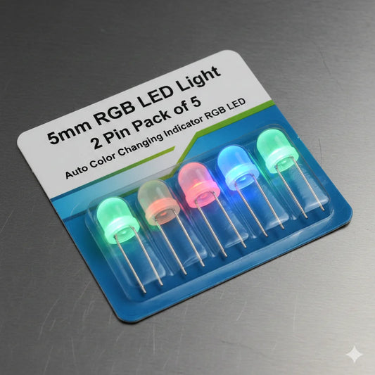 5mm RGB LED Light 2 Pin Pack of 5 | Auto Color Changing Indicator RGB LED