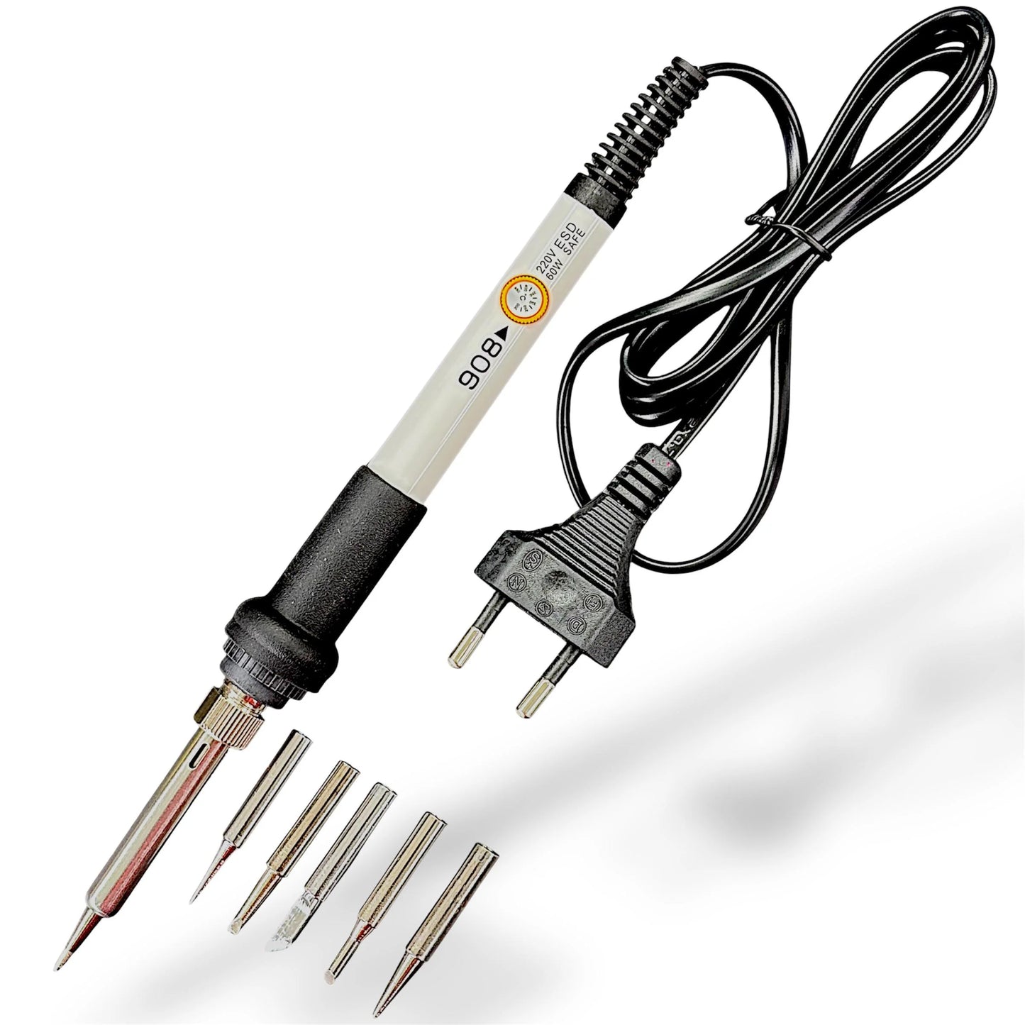 Professional 60W Adjustable Temperature Soldering Iron Kit (908) with 5 Replaceable Tips – for PCB Repair, Micro Soldering, ESD Safe Solder Iron, DIY Electronics & Arduino Projects