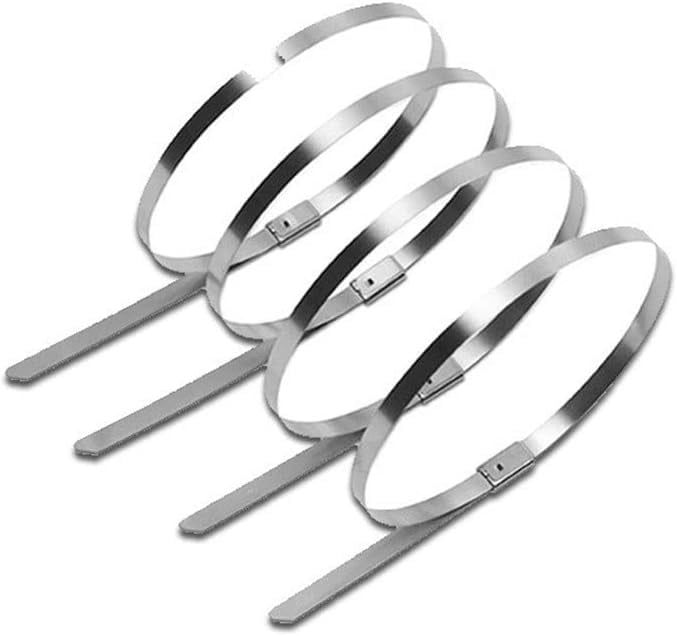 Stainless Steel Cable Tie 4.6x200mm (8 Inch) Pack of 4 | Heavy Duty Metal Zip Ties for Cable Management, Automotive & Industrial Use
