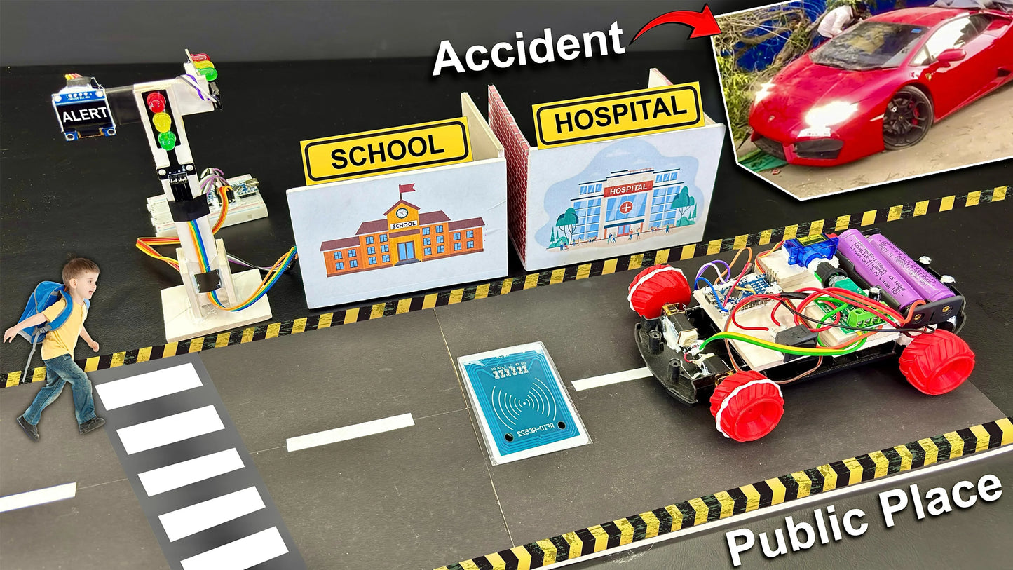 Vehicle Automatic Speed Control in Public Place | Road Accident Prevention Project Full Working Kit