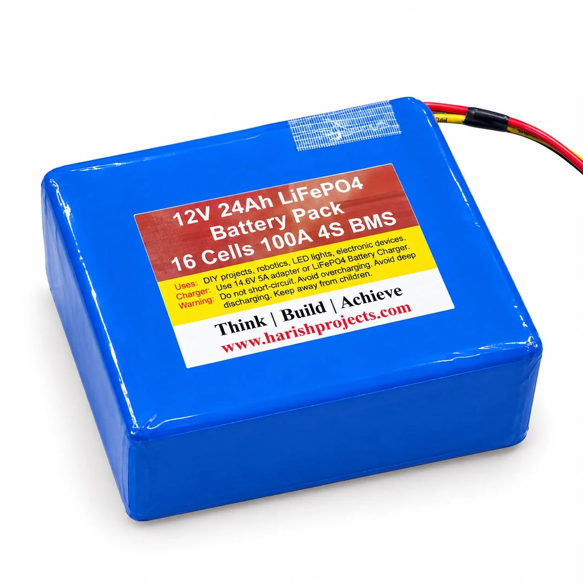 12V 24Ah LiFePO4 Battery Pack with 100A 4S BMS | 16 Cells Rechargeable Lithium Iron Phosphate Battery for Solar, Inverter & DIY Projects
