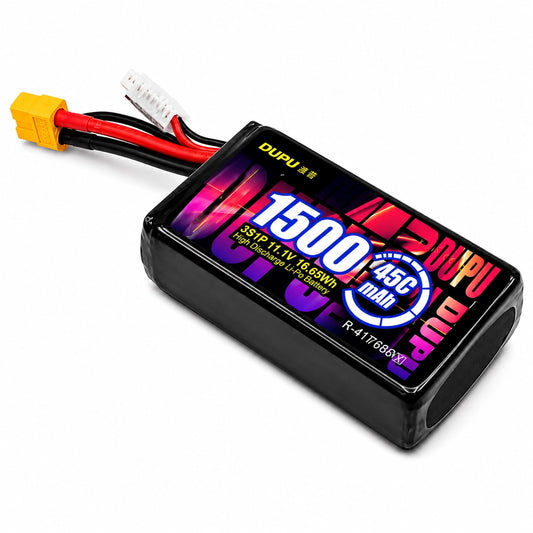 1500mAh 3S 45C Li-Po Battery 11.1V | High Discharge 16.65Wh Rechargeable Battery for RC Drone, Quadcopter & DIY Projects