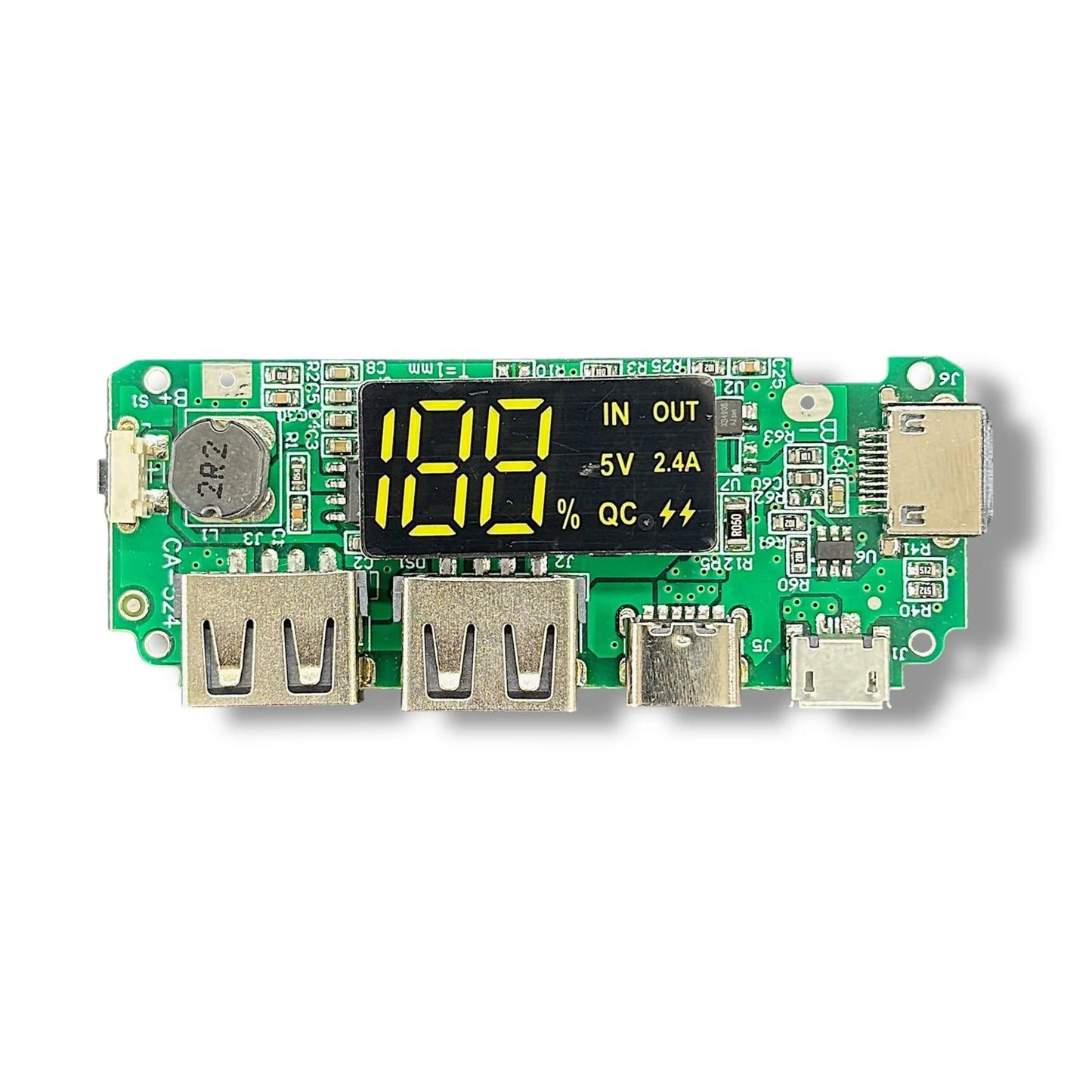 18650 Power Bank Charger Board 5V 2.4A | Dual USB + Type-C + Micro USB + Lightning Input | LED Display DIY Power Bank Module