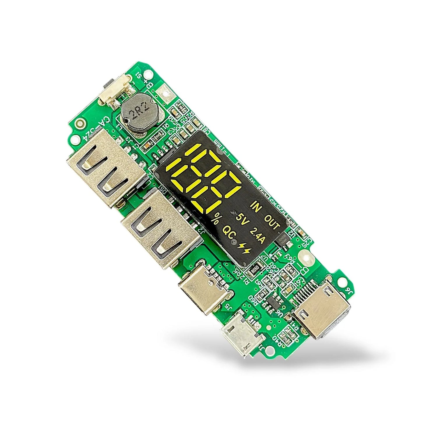 18650 Power Bank Charger Board 5V 2.4A | Dual USB + Type-C + Micro USB + Lightning Input | LED Display DIY Power Bank Module