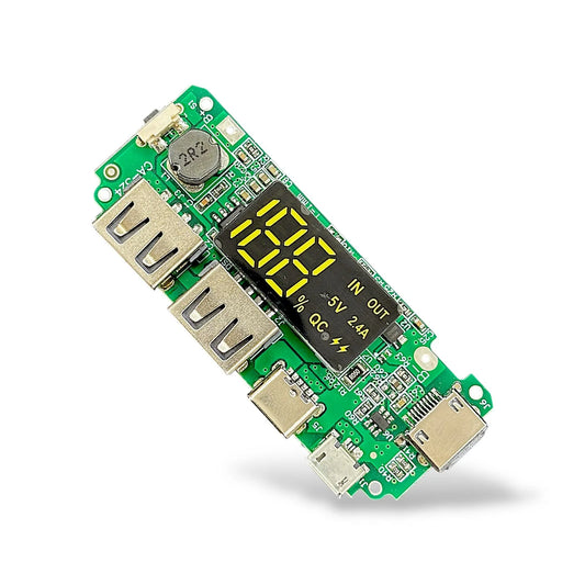 18650 Power Bank Charger Board 5V 2.4A | Dual USB + Type-C + Micro USB + Lightning Input | LED Display DIY Power Bank Module