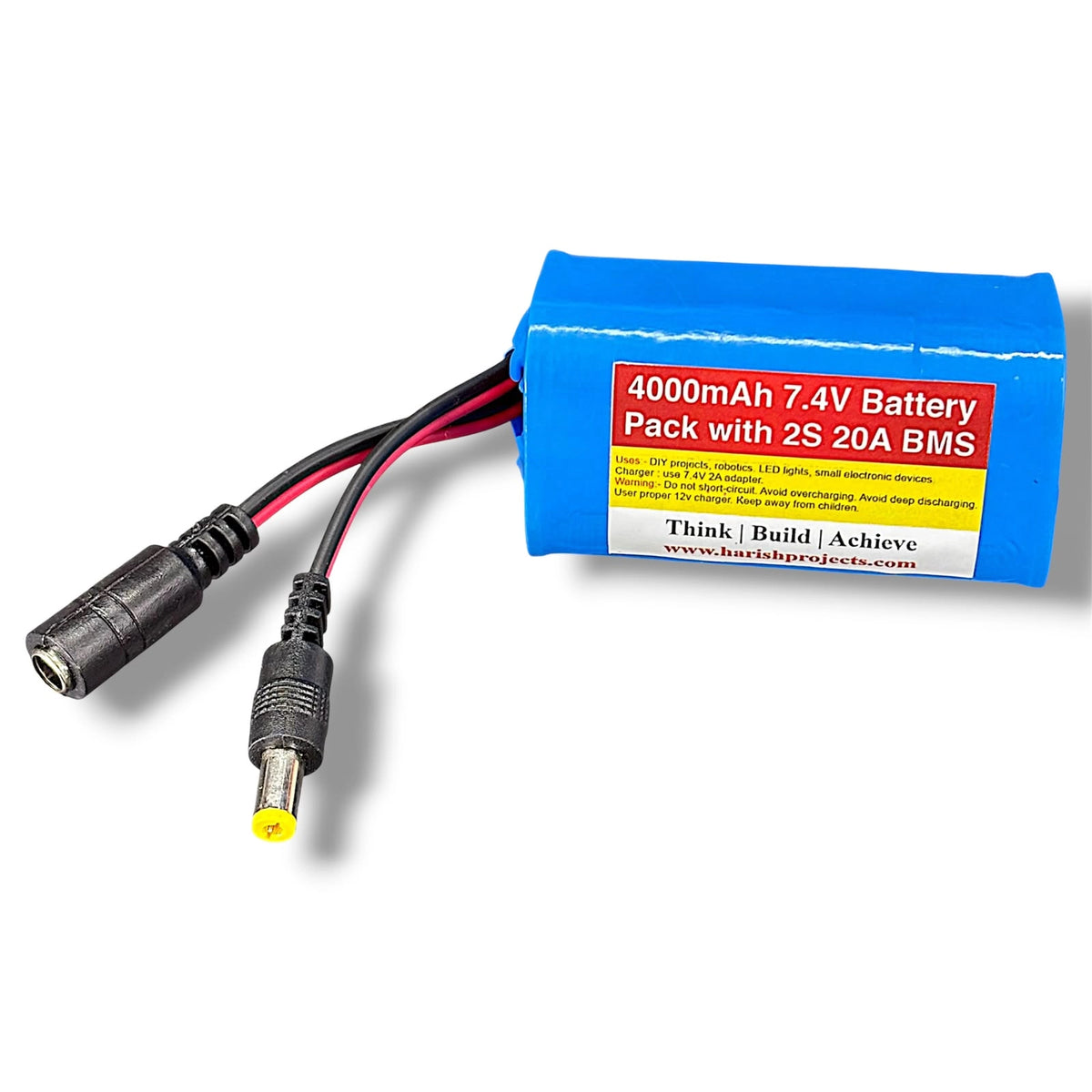 20A 2S BMS 4000mAh 7.4V Battery Pack Rechargeable Battery | Hongli Lithium Battery with DC Male & Female Socket for Robotics & DIY Projects