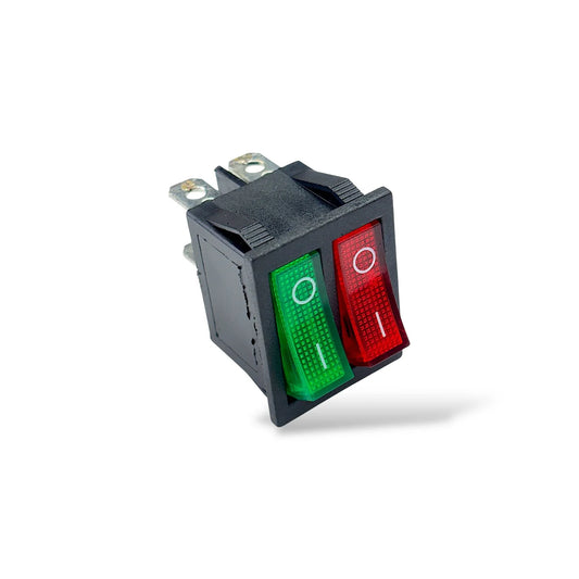 KCD3 Double Rocker Switch SPST ON-OFF | 16A 250V AC / 20A 125V AC | 4 Terminal Red & Green Switch