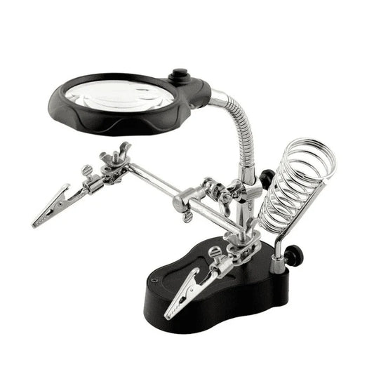 Helping Hand Magnifier Station with Soldering Iron Stand & 2.5x Magnifying Glass, LED Light – Adjustable Third Hand Tool with Alligator Clips for Electronics Repair, DIY Projects & Jewelry Making
