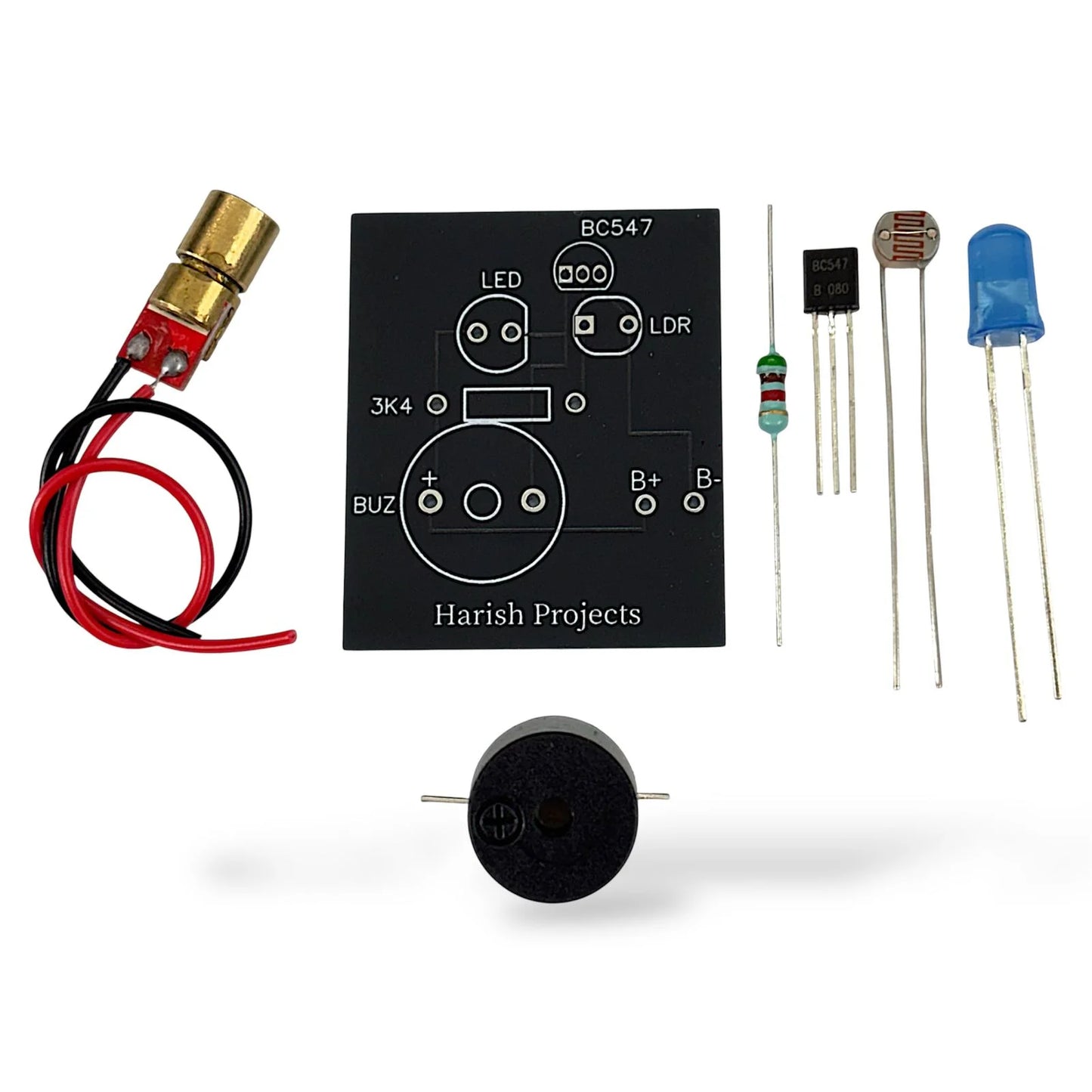 Laser Security Alarm DIY Kit with PCB Board by Harish Projects | Intruder Detection Project for Arduino, School & Electronics Learning