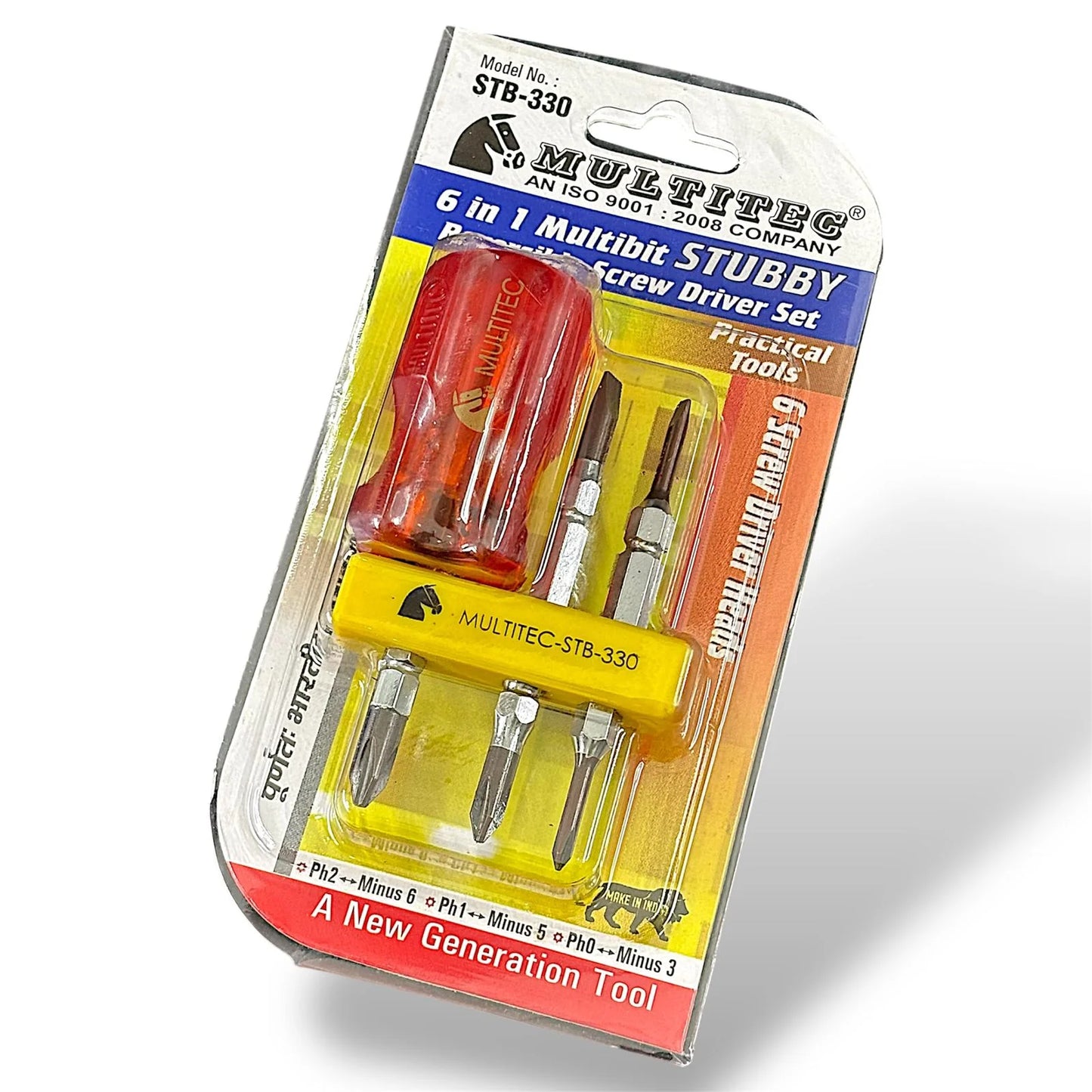 Multitec STB-330 Screwdriver Set (Magnetic) 6 in 1 Multibit Reversible Set | Precision Multi-Bit Tool Kit for Electronics Repair, Mobile, Laptop & DIY Work