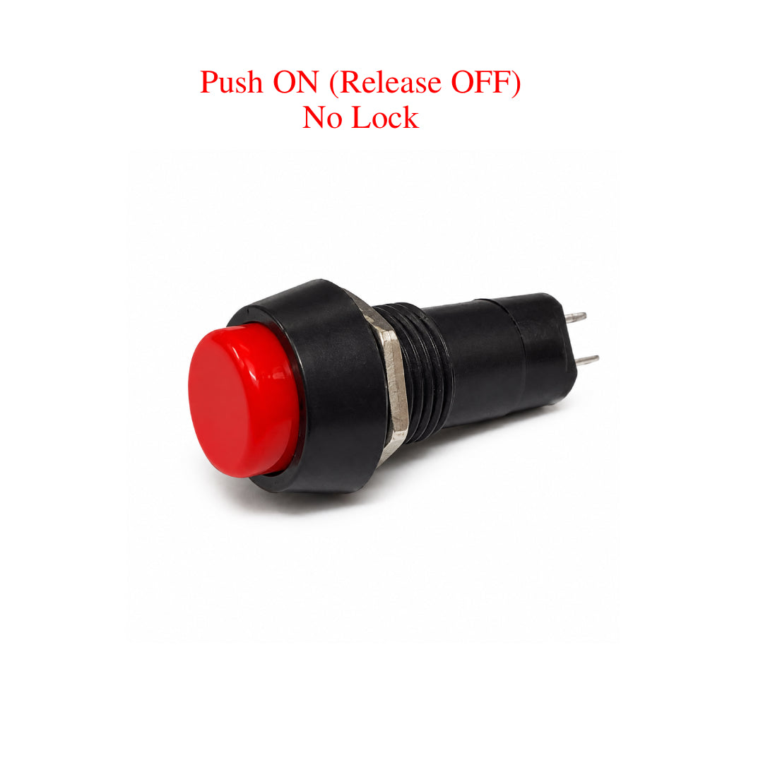 Push ON Button No Lock (Release Off) 12mm Round 2 Pin Switch 6A